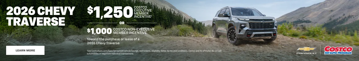 2026 Chevy Traverse. $1,250 COSTCO EXECUTIVE MEMBER INCENTIVE.